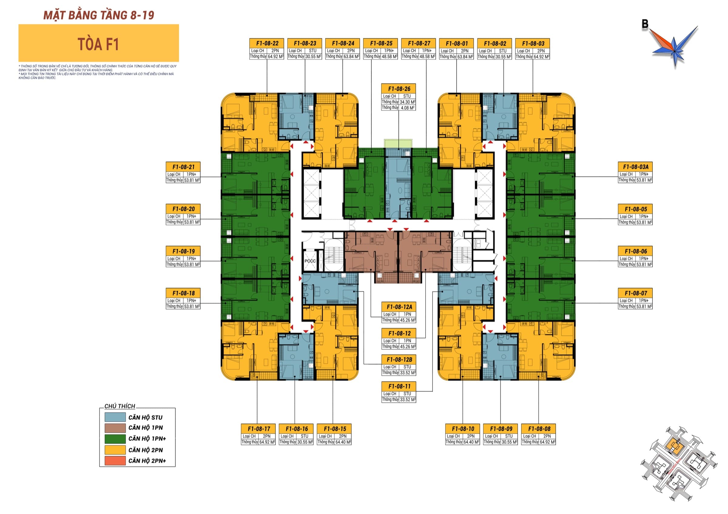 Mặt bằng Tháp F1 Tầng 8–19