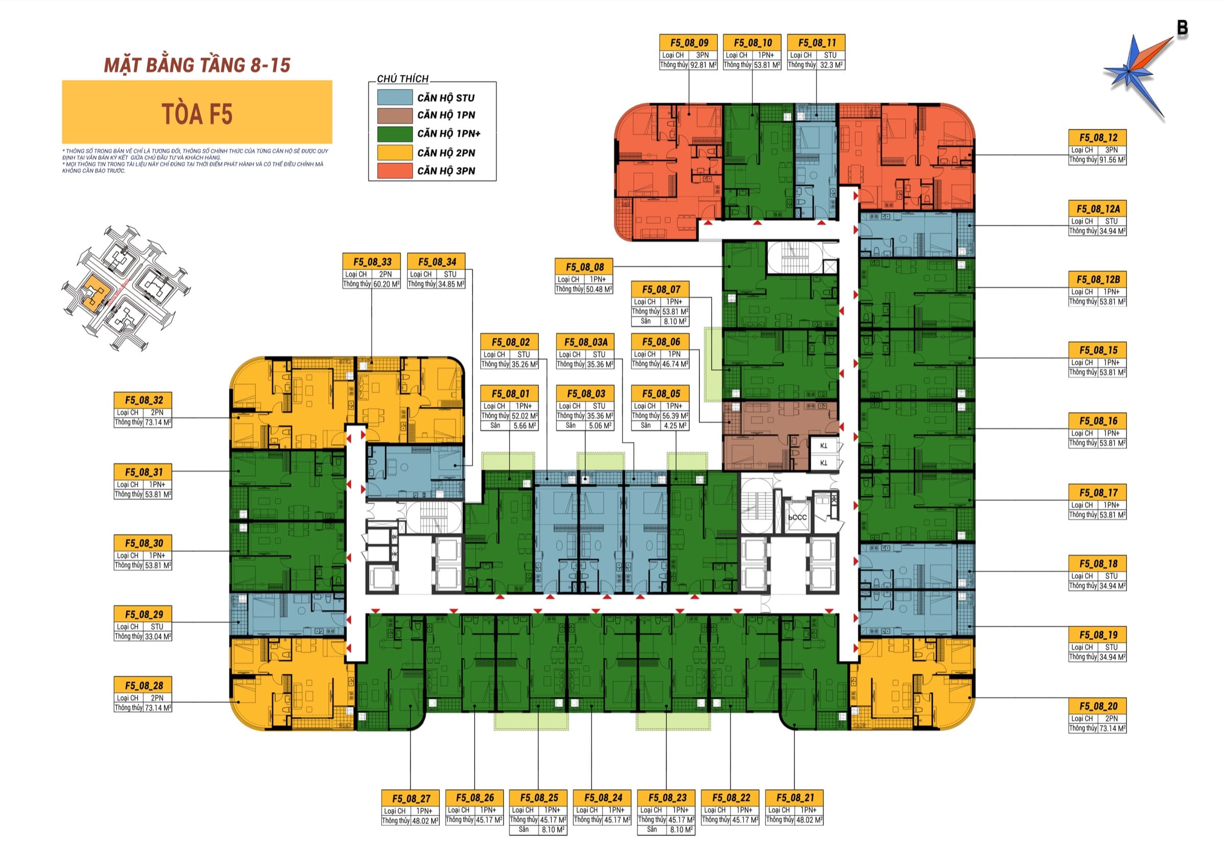 Mặt bằng Tháp F5 Tầng 8–15